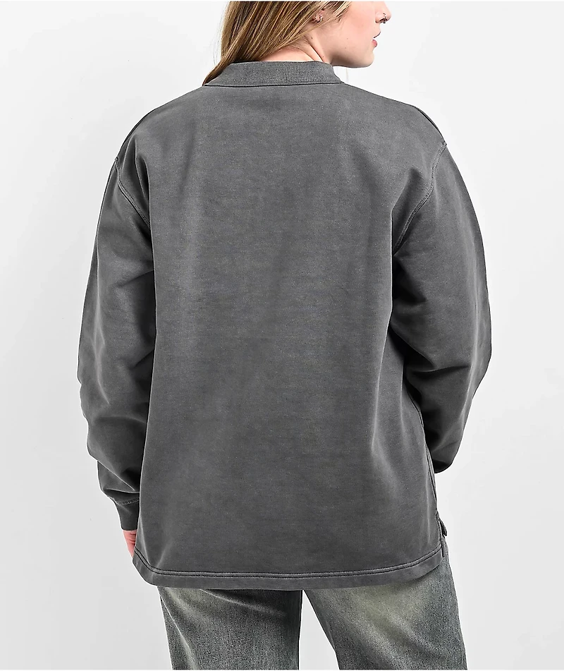Obey Lowercase Black Pigment Dye Long Sleeve Polo Shirt