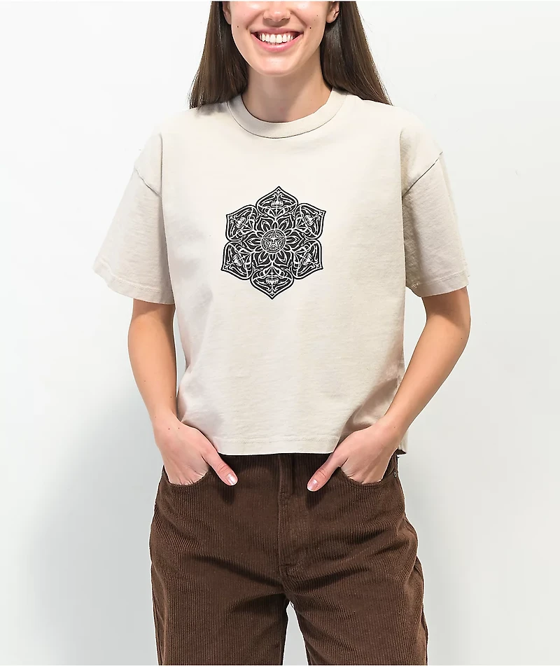 Obey Mandala Beige Crop T-Shirt