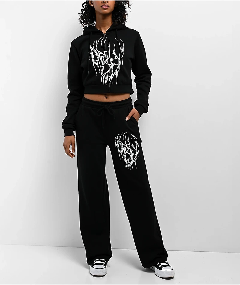 Obey Metal Black Crop Zip Hoodie