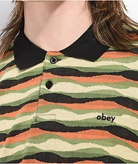Obey Monaco Jacquard Black Multi Long Sleeve Polo Shirt