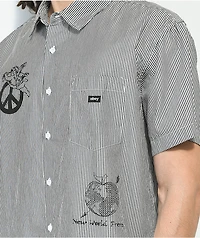 Obey New World Black & White Stripe Short Sleeve Button Up Shirt