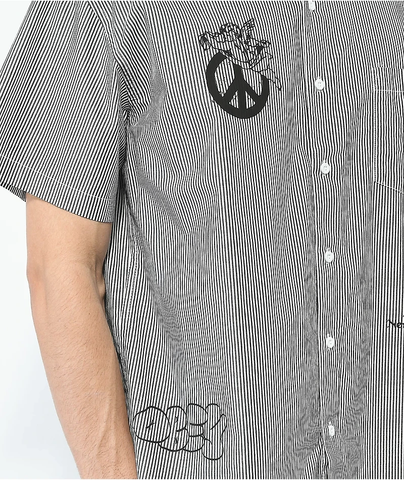 Obey New World Black & White Stripe Short Sleeve Button Up Shirt