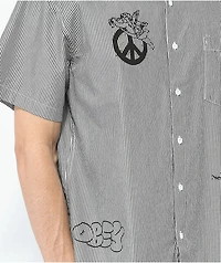 Obey New World Black & White Stripe Short Sleeve Button Up Shirt
