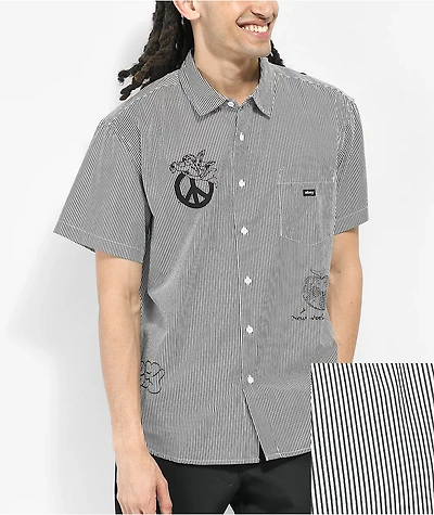 Obey New World Black & White Stripe Short Sleeve Button Up Shirt