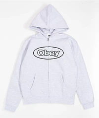 Obey Oval Extra Heavy Light Grey Zip Hoodie