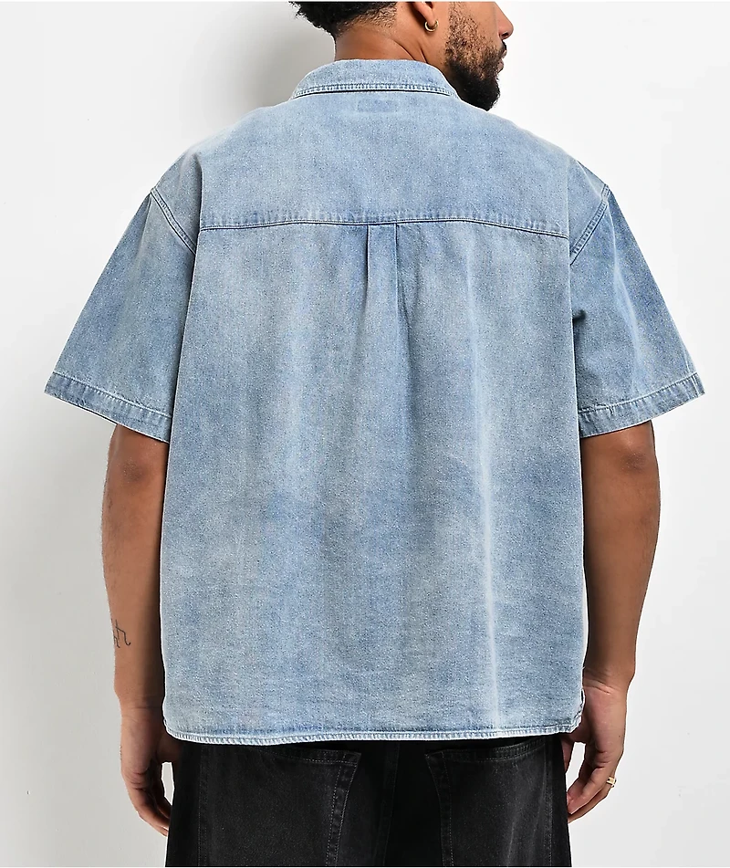 Obey Owens Bleached Indigo Denim Button Up Shirt
