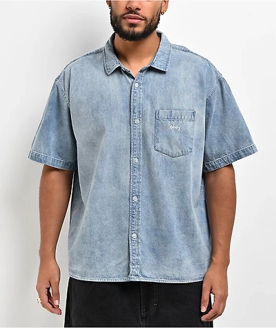 Obey Owens Bleached Indigo Denim Button Up Shirt