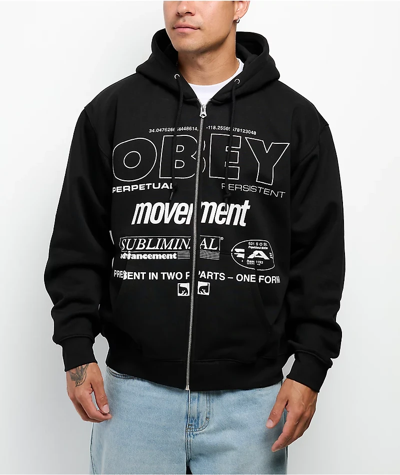 Obey Persistent Movement Black Zip Hoodie