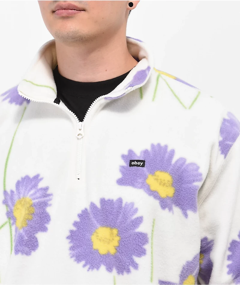 Obey Pollen Cream Mock Neck Fleece Sweatshirt