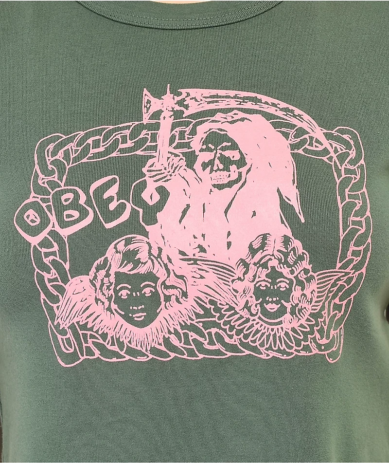 Obey Reaper Chain Forest Green Crop T-Shirt