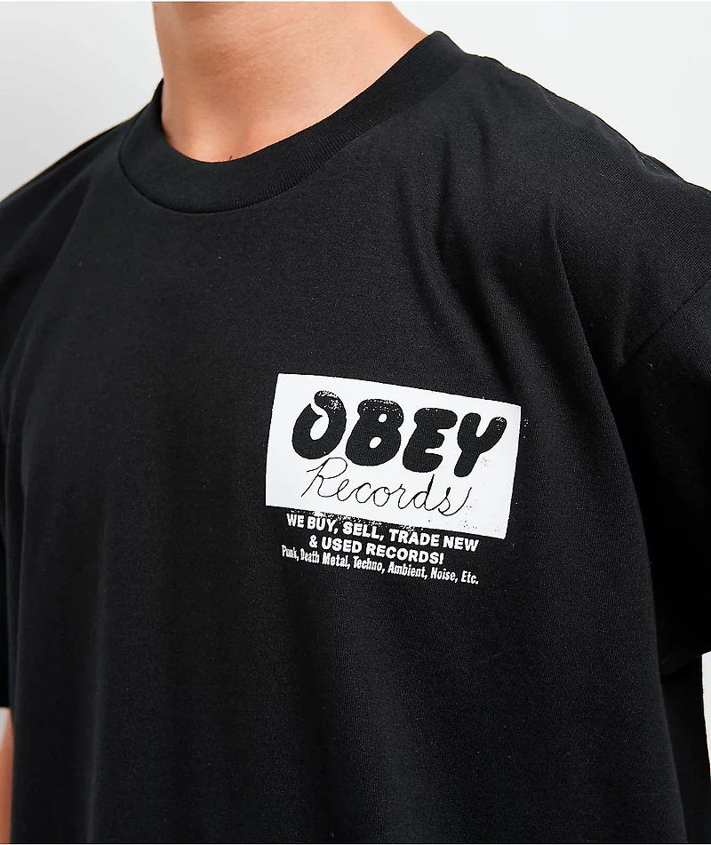 Obey Records Buy Sell Trade Black T-Shirt