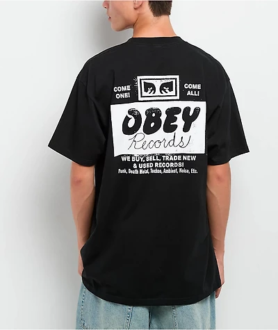 Obey Records Buy Sell Trade Black T-Shirt