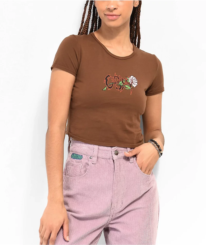 Obey Rose & Thorn Brown Crop T-Shirt