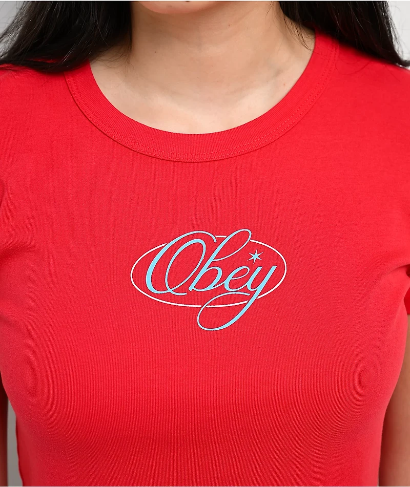 Obey Scripty Skater Red Crop T-Shirt