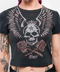 Obey Skull & Roses Black Crop T-Shirt