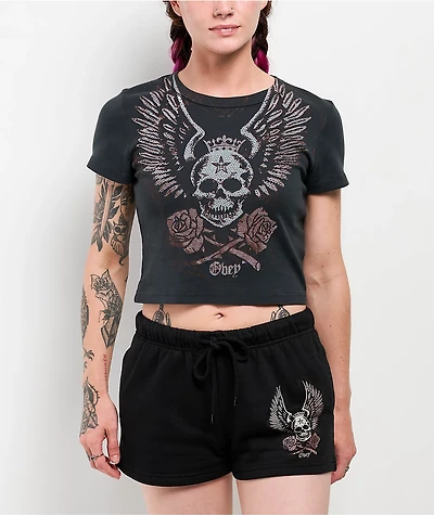 Obey Skull & Roses Black Crop T-Shirt