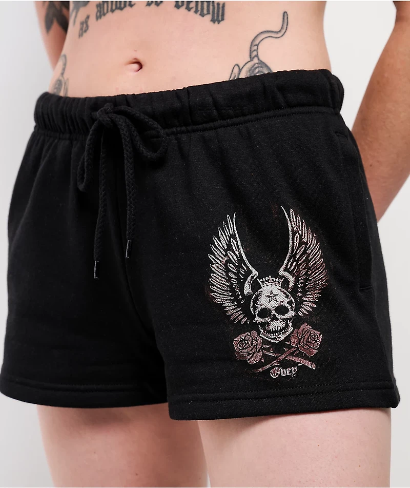 Obey Skull & Roses Black Sweat Shorts