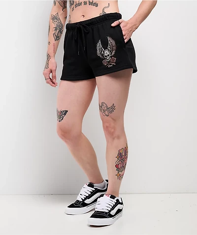 Obey Skull & Roses Black Sweat Shorts