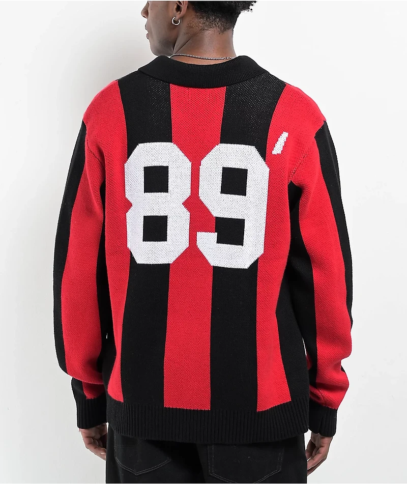 Obey Soccer Black & Red Polo Knit Sweater