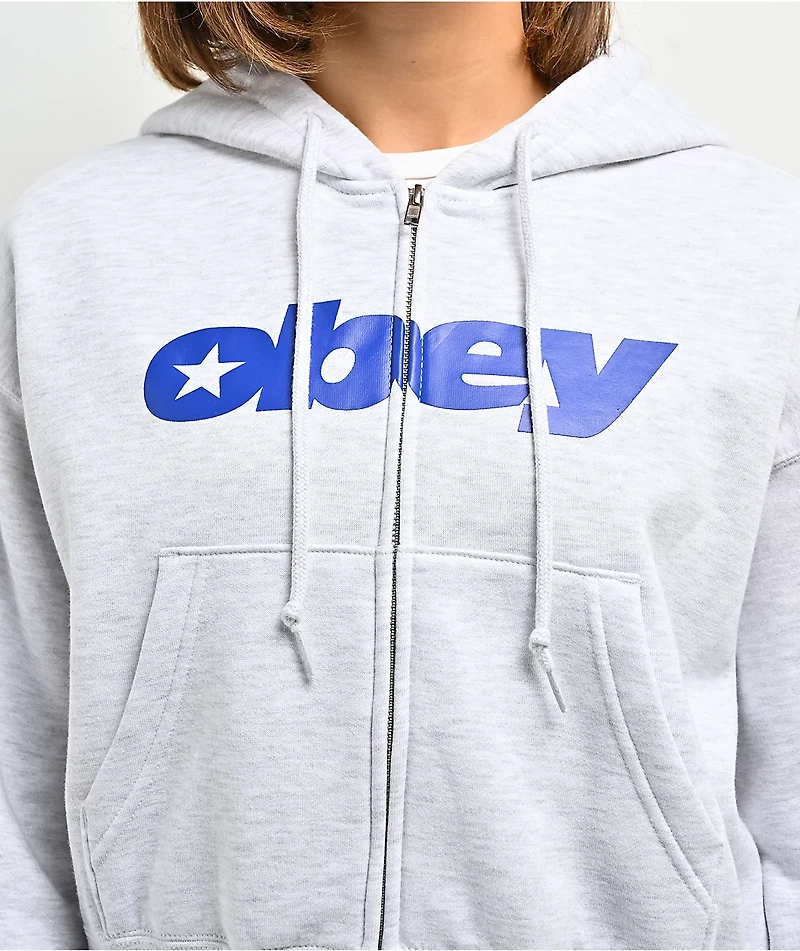 Obey Speed Star Grey Crop Zip Hoodie