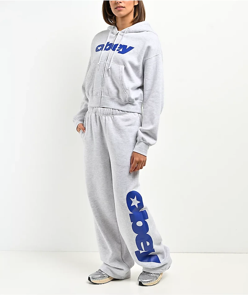Obey Speed Star Grey Crop Zip Hoodie
