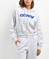 Obey Speed Star Grey Crop Zip Hoodie