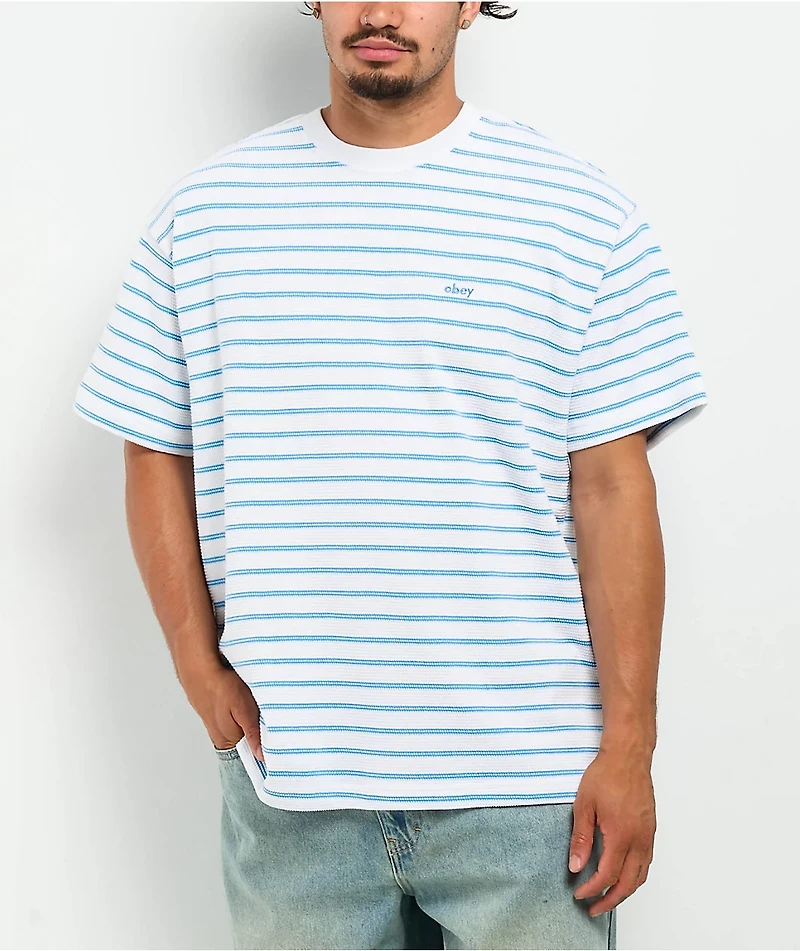 Obey Striped White & Blue Knit T-Shirt