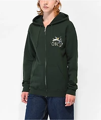 Obey Watering Can 3 Cherub Forest Green Zip Hoodie