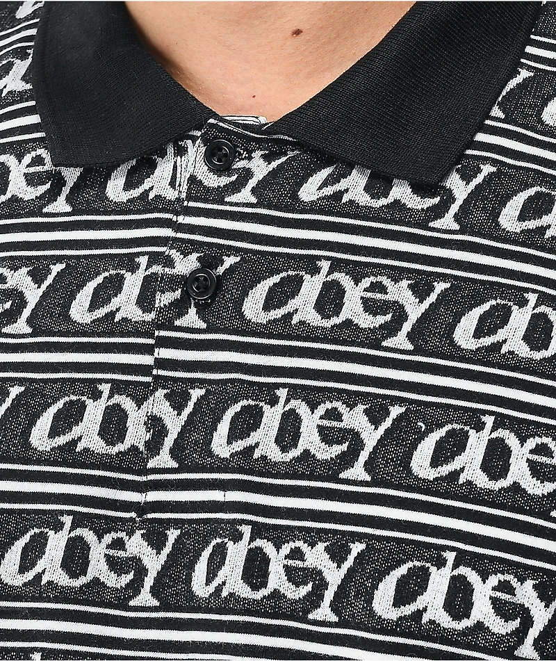 Obey Wergner Jacquard Black Long Sleeve Polo Shirt
