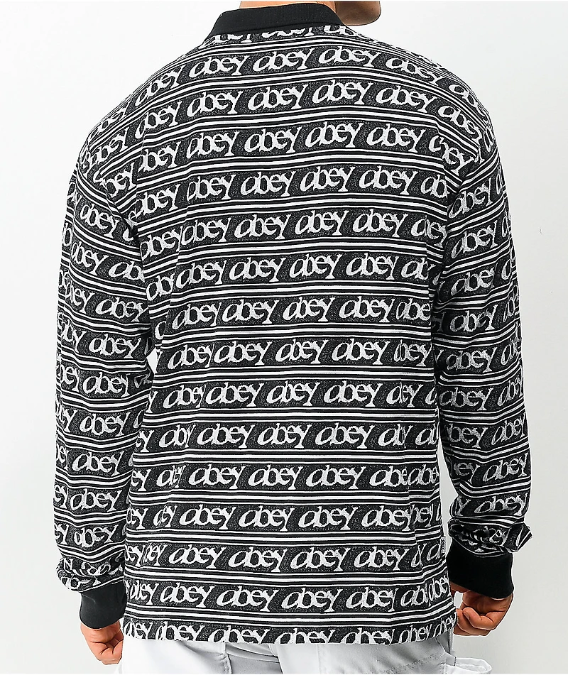 Obey Wergner Jacquard Black Long Sleeve Polo Shirt