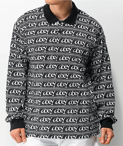 Obey Wergner Jacquard Black Long Sleeve Polo Shirt