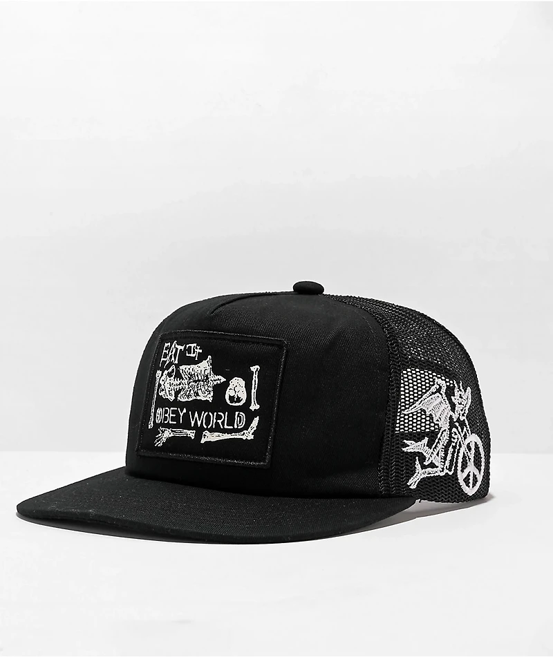 Obey World Black Strapback Hat