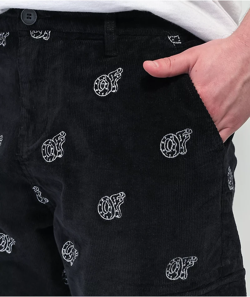 Odd Future All Over Embroideries Black Corduroy Cargo Pants