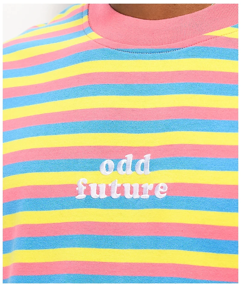 Odd Future OF Pink, Blue & Yellow Striped T-Shirt