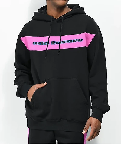 Odd Future Sew Stripe Panel Black & Magenta Hoodie