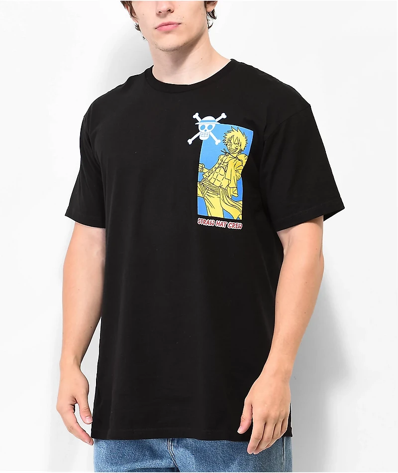One Piece Straw Hat Black T-Shirt