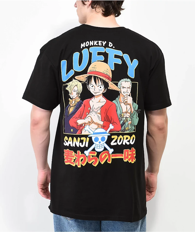One Piece Straw Hat Black T-Shirt