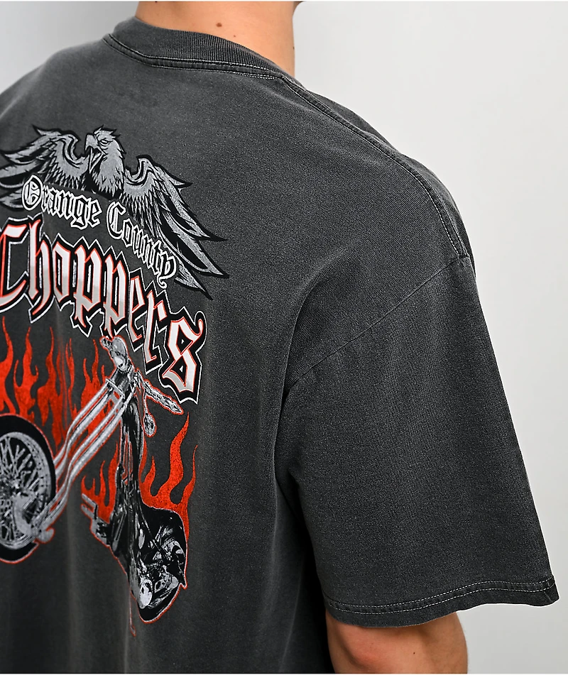 Orange County Choppers Black And Red Spade Grey Wash Boxy T-Shirt