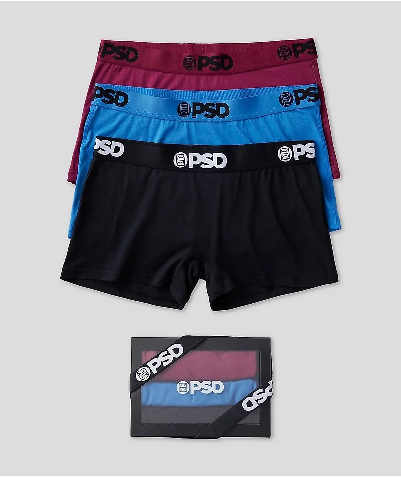 PSD Tones 3 Pack Black, Red and Blue Boyshort Underwear