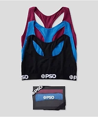 PSD Tones Black, Blue & Red 3 Pack Sports Bras
