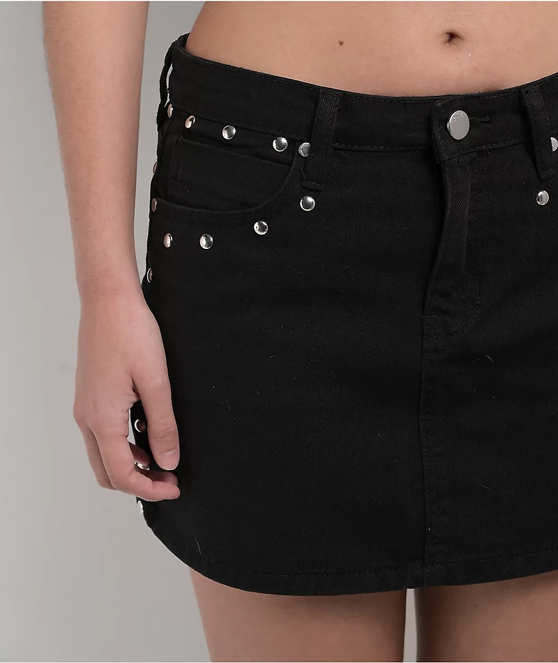 PTCL Studded Black Denim Mini Skirt