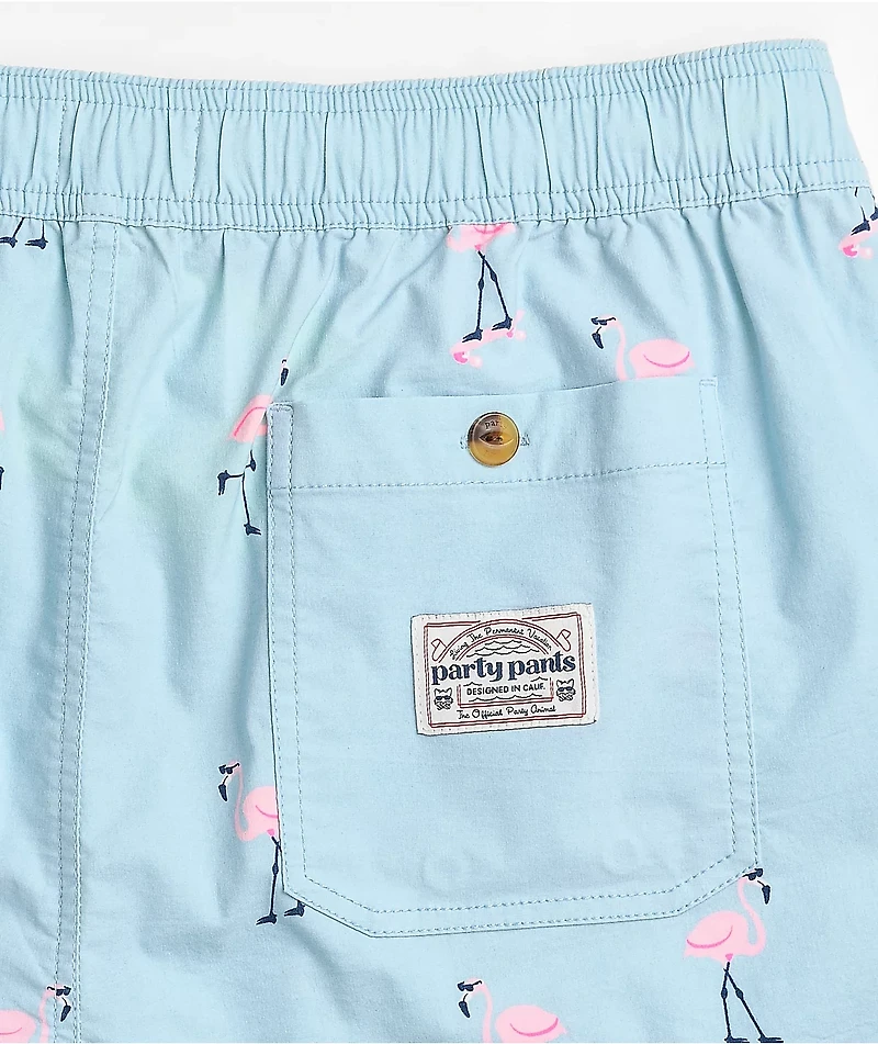 Party Pants Cruiser Flamingoes Sky Blue Board Shorts