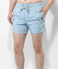 Party Pants Cruiser Flamingoes Sky Blue Board Shorts