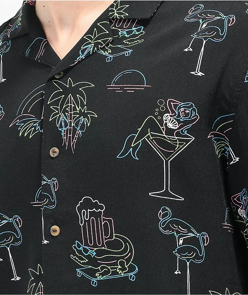 Party Pants Night Out Black Short Sleeve Button Up Shirt