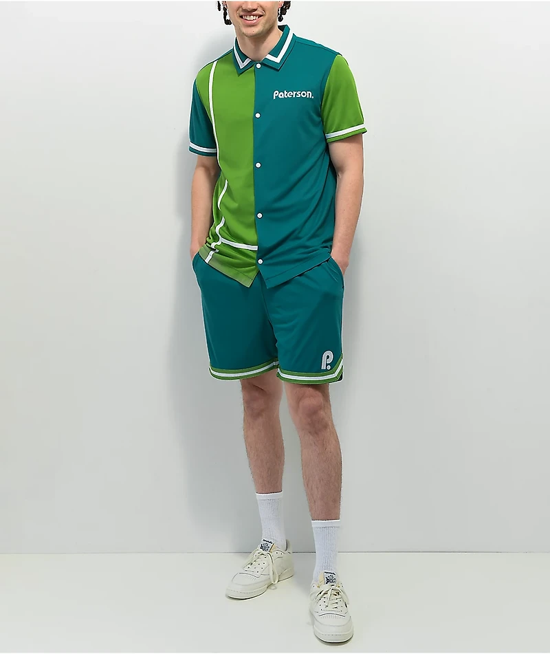 Paterson Courtside Teal & Green Short Sleeve Button Up Shirt