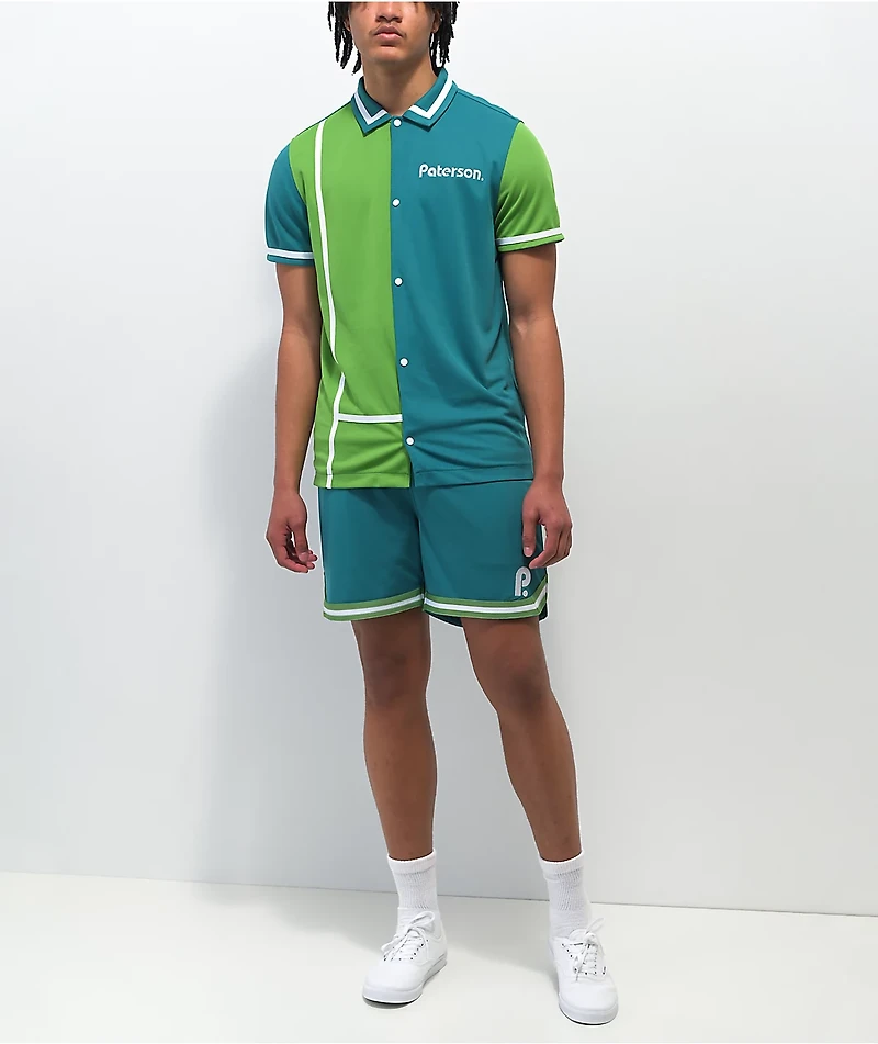 Paterson Courtside Teal & Green Short Sleeve Button Up Shirt