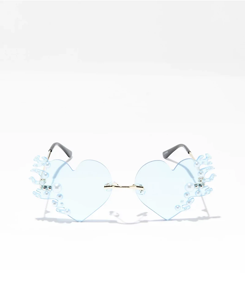 Pearl Flame Heart Blue Sunglasses