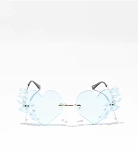 Pearl Flame Heart Blue Sunglasses