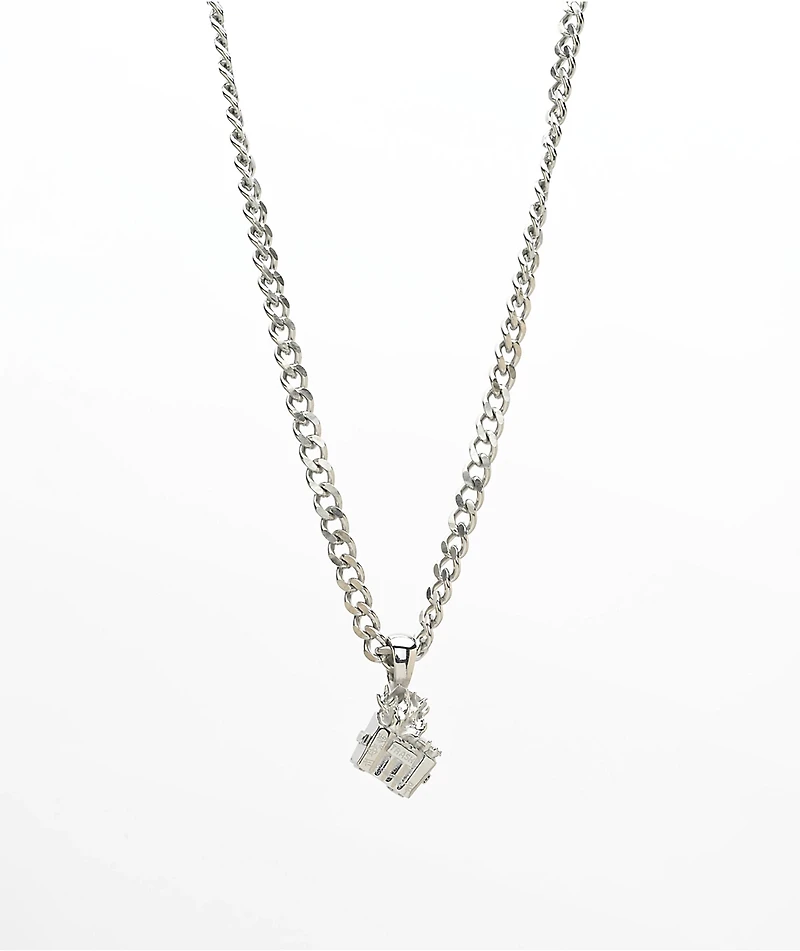 Personal Fears Dumpster Fire 22" Silver Cuban Chain Necklace
