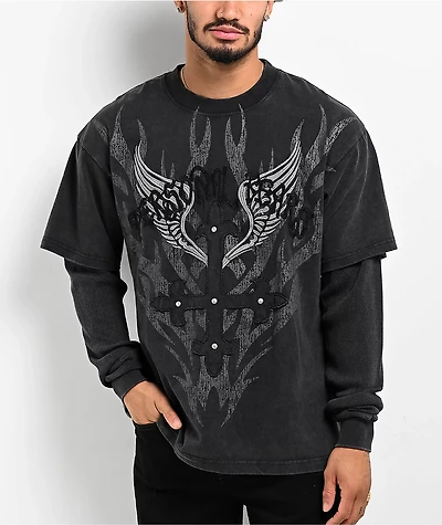Personal Fears J Train Charcoal 2fer Long Sleeve T-Shirt
